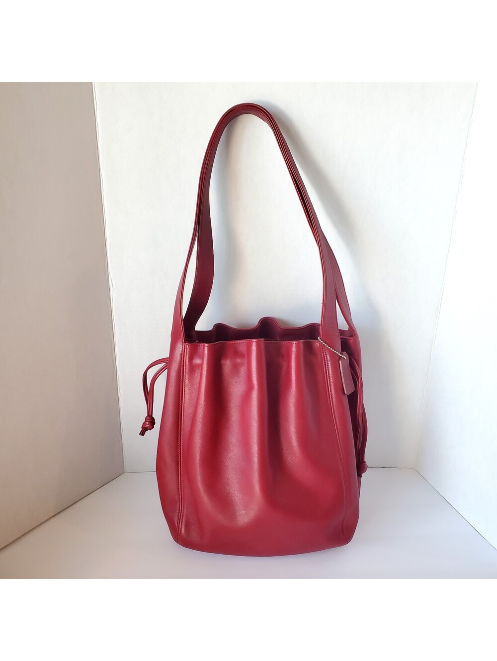 Vintage Coach Red Leather Italy Lexington Drawstring Bucket Bag 4180 Excellent
